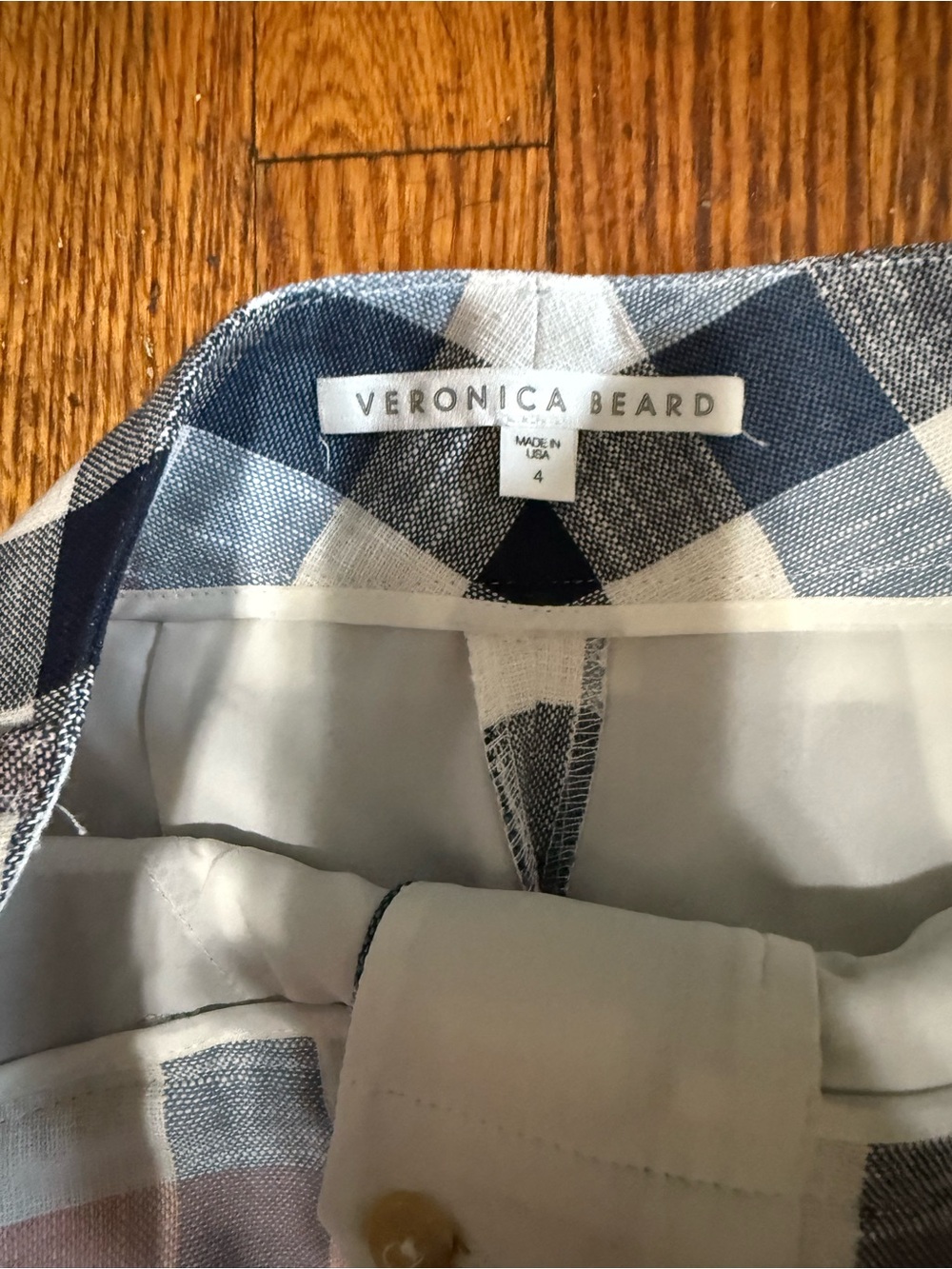 Veronica Beard Plaid Bermuda Shorts in Navy, Blush & Cream - Picture 2 of 2
